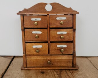 Vintage German Spice Chest Drawers, Rustic Apothecary Box, Primitive Kitchen Storage, Cottage Jewelry Box Decor