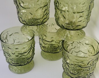 Vintage Anchor Hocking Lido Milano Trinkgläser/Vintage Barware/Einzigartige Trinkgeschenke/Grüne Gläser/Mid-Century Barware/1960er Jahre