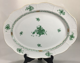 Herend Chinese Bouquet Green Platter Tray Apponyi Flowers Porcelain Vintage