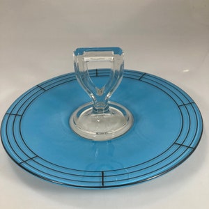 Westmoreland Blue Handled Luncheon Tray Center Handle Server Glass 11" Art Deco