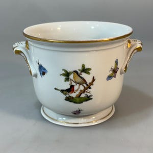Herend Rothschild Birds Insects Porcelain Cache Pot 3.5" Gold Trim 7215 Vintage