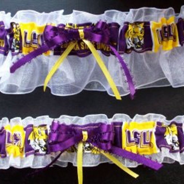 Louisiana State Tigers LSU Wedding Garter Set  Handmade