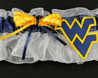 West Virginia Mountaineers Wedding Bridal Garter  Handmade