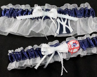 New York Yankees Wedding Garter Set  Handmade