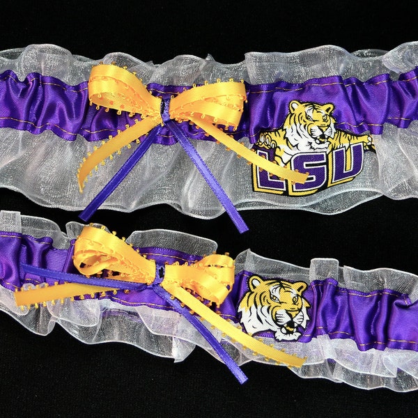 Louisiana State Tigers LSU Wedding Garter Set  Handmade