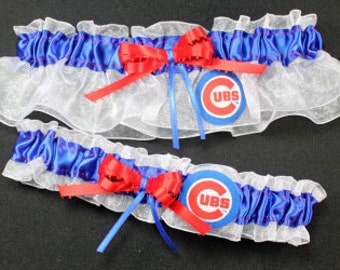 Chicago Cubs Wedding Garter Set  Handmade