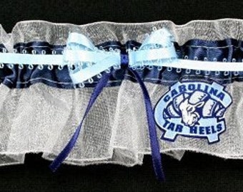 North Carolina Tar Heels Wedding Bridal Garter  UNC  Handmade