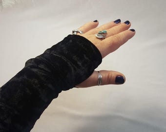 BLACK Velvet Arm Warmers- Stretch Velvet, plush to the touch w/ thumbhole for great fit, fingerless gloves, vibrant colors Adult O/S