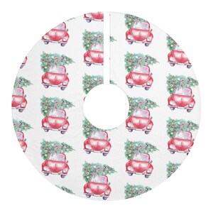 Vintage Red Car Christmas Tree Skirt, Festive Holiday Decor, Rustic Christmas Decoration, Country Style Tree Skirt, Cozy Holiday Vibe