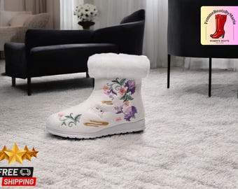 Bottes d'hiver pour Femme Neige, Doublées Chaudes Imperméables Chaussures Tige Courte, Bottes de Neige Fourrure Lacet - Beige - Sport