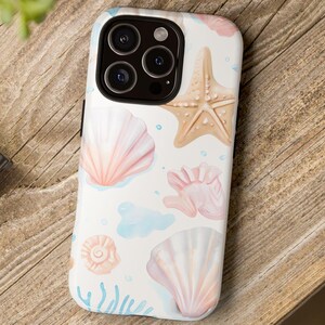 Seashells Tough Cases, Starfish iPhone Case, Durable Sea Design Phone Cover, Protective Shell Case, Beach Lover Gift, iPhone Case for 16 Pro