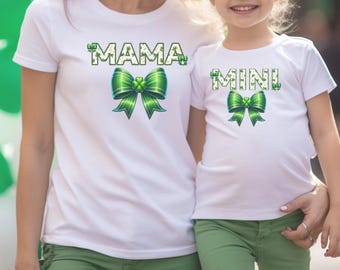 Camisetas familiares a juego para el Día de San Patricio: Mamá y Mini Clover Bows