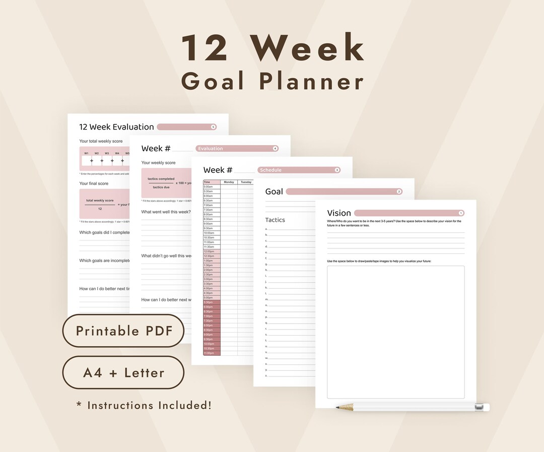 12 Week Goals Examples 12 Week Goal Planner: Pink Printable, Vision & Tactics (PDF) - Etsy
