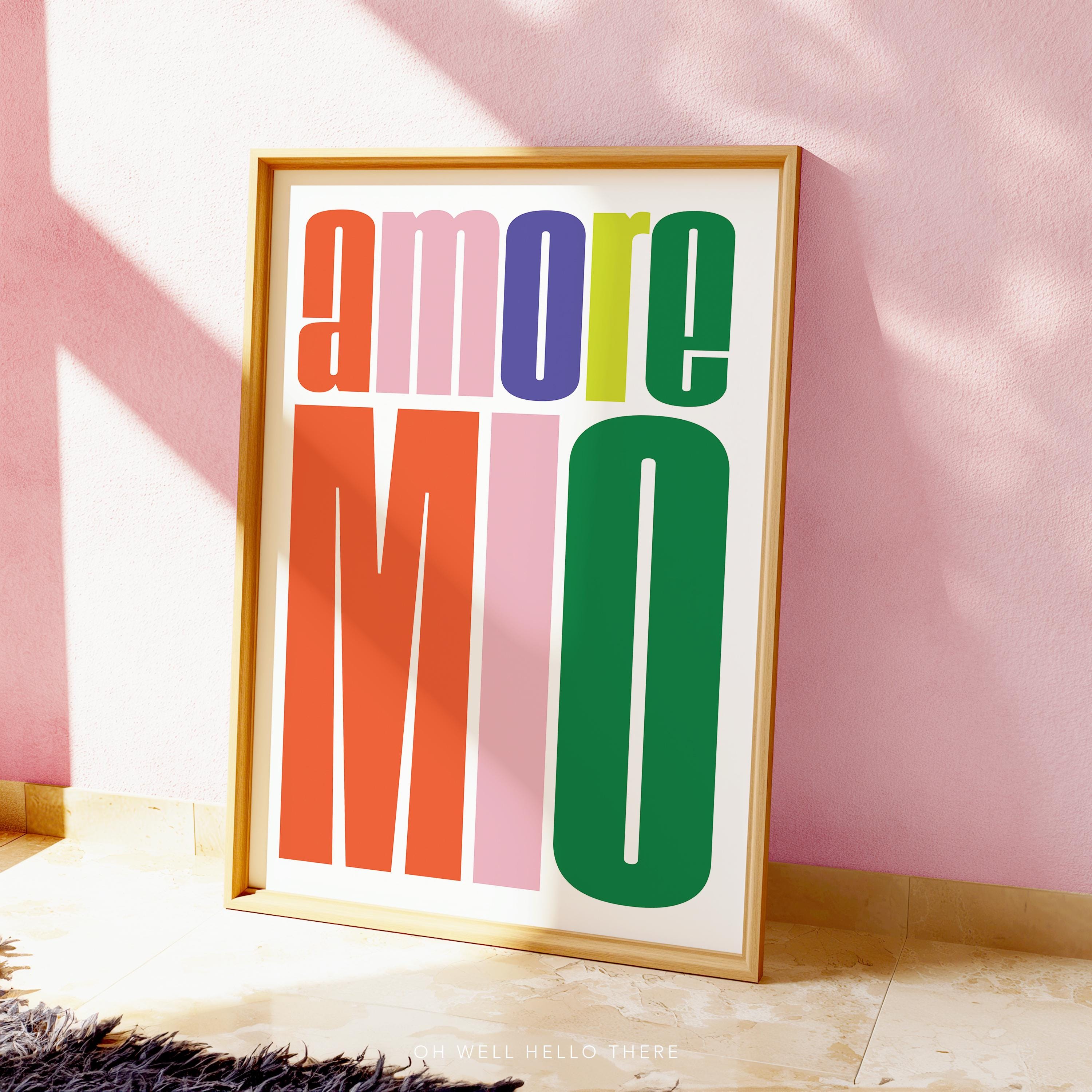 AMORE MIO, PRINTABLE Wall Art, Maximalist, Trendy Wall Art Print, Dopamine Bright Multicolor Art, Fun Home Decor, Italian Typography Poster