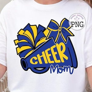 Cheer Mom PNG Image, Cheer Blue Gold Doodle Design, Sublimation Designs Downloads, PNG File