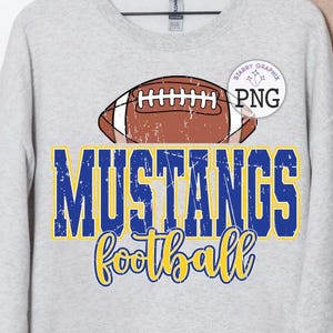 Mustangs Football PNG Image, Mustangs Mascot Varsity Football Blue Gold Design, Sublimation Designs Downloads, PNG File