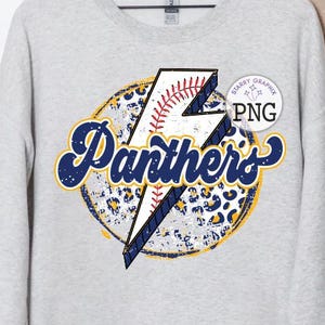 Panthers PNG Image, Baseball Panthers Navy Gold Mascot Lightning Bolt Design, Sublimation Designs Downloads, PNG File