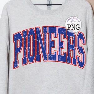 Pioneers PNG Image, School Team Pioneers Red Blue Varsity Design, Sublimation Designs Downloads, PNG File