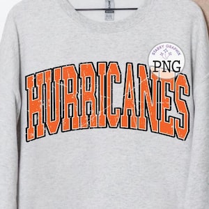 Imagem PNG de furacões, design do time escolar Hurricanes Orange Varsity, downloads de designs de sublimação, arquivo PNG