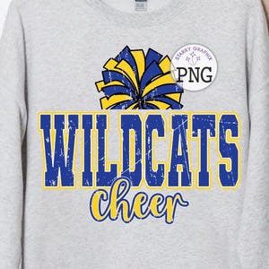 Wildcats Cheer PNG Image, Wildcat Mascot Varsity Cheer Blue Gold Design, Sublimation Designs Downloads, PNG File