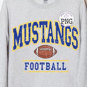 Mustangs Football PNG Image, Football Mustangs Mascot Blue Gold Varsity Design, Sublimation Designs Downloads, PNG File