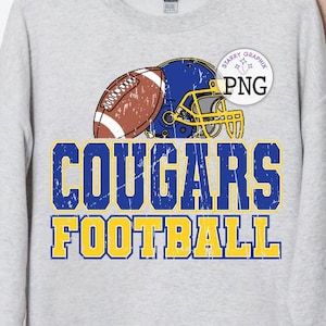 Cougars Football PNG Image, Football Cougars Mascot School Spirit Blue Gold Design, Sublimation Designs Downloads, PNG File