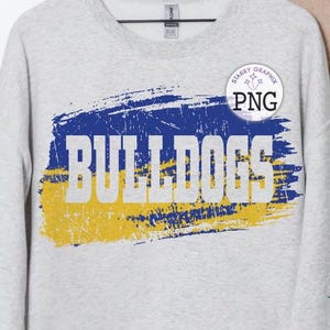 Bulldogs PNG Image, Mascot Bulldogs Blue Gold Brush Stroke Design, Sublimation Designs Downloads, PNG File
