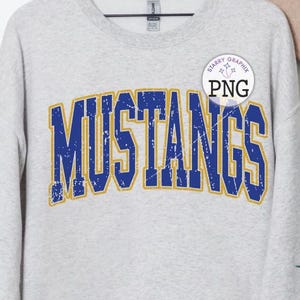 Mustangs PNG Image, School Team Mustangs Blue Gold Varsity Design, Sublimation Designs Downloads, PNG File