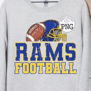 Rams Football PNG Image, Football Rams Mascot School Spirit Blue Gold Design, Sublimation Designs Downloads, PNG File