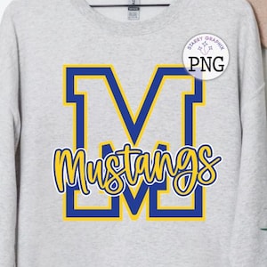 Mustangs PNG Image, Mustangs Mascot Blue Gold Varsity Design, Sublimation Designs Downloads, PNG File