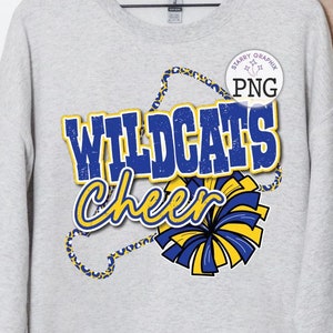 Wildcats Cheer PNG Image, Wildcats Mascot Cheer Blue Gold Design, Sublimation Designs Downloads, PNG File