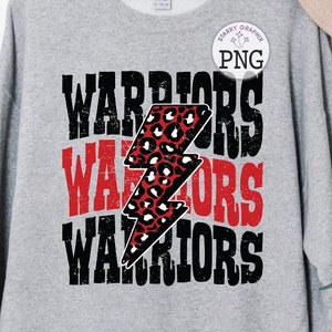 Warriors PNG Image, Mascot Name School Spirit, Red Black Leopard Lightning Bolt Design, Sublimation Designs Downloads, PNG File