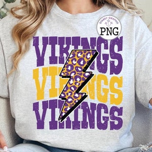 Vikings PNG Image, Mascot Name School Spirit, Purple Gold Leopard Lightning Bolt Design, Sublimation Designs Downloads, PNG File