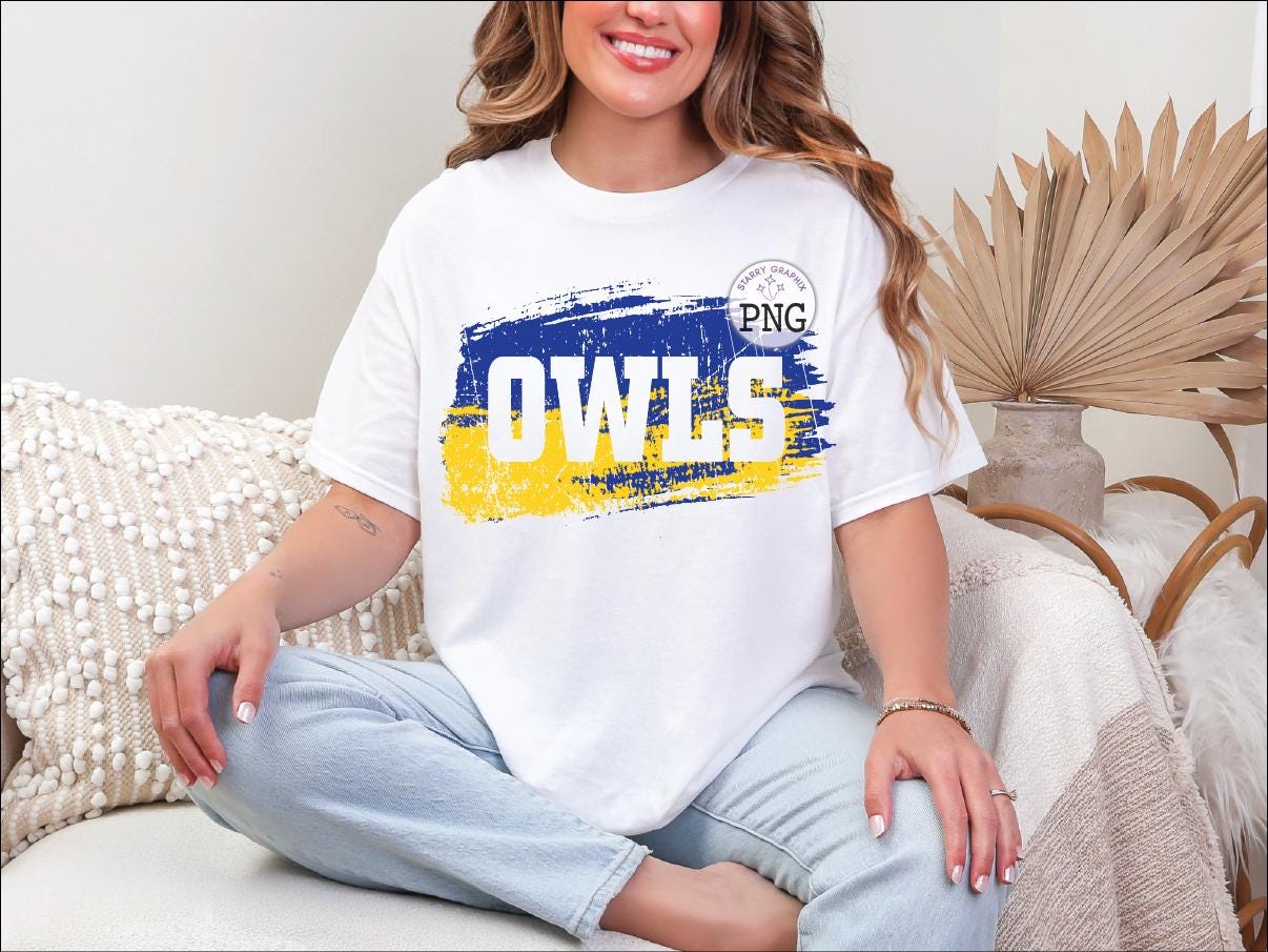 Owls PNG Image, Mascot Owls Blue Gold Brush Stroke Design, Sublimation Designs Downloads, PNG File