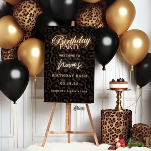 Glam leopard welcome sign Glam cheetah welcomming sign leopard birthday party leopard bachelorette cheetah print birthday template canva