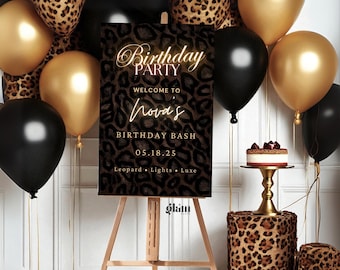 leopard decoration,welcoming template,signed template,leopard birthday party,leopard printful,decoration leopard print,edit-in-canva LG1