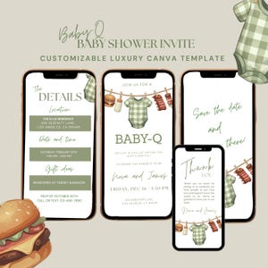 Baby shower bbq,sage green baby boy shower,sage theme baby shower,sage green baby boy shower,baby bbq,inviting video,instantdownloaded BGQ1