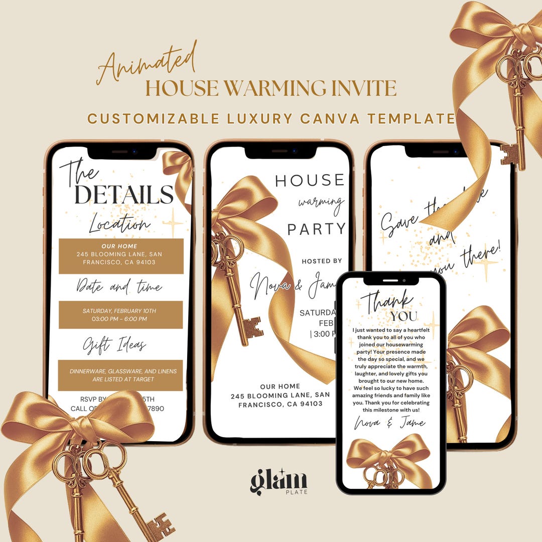 Housewarming Party Digital Invite Gold Coquette Bow,house-warmer ...