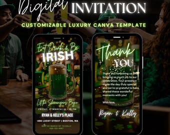 Eat Drink Be Irish Animated Invitation – Editable St. Patrick's Day Party  Adults with Shamrock Green Beer,st patrick invitation,pub invite