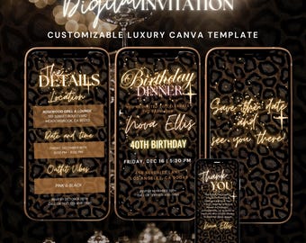 Leopard Glam Birthday Invitation - birthday cheetah animated,Digital Invitation,leopard birthday invite,leopard theme invite,leopard lovers