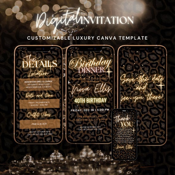 leopard printful,inviting video birthday,editable inviting,leopard party invitations,birthday invite glam,cheetah birthday,leopard lover LG1