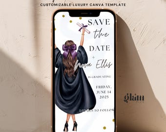 Minimalist purple Graduation invite Save The Date digital,modern graduation invite,coquette bow graduation,class of2026,modern grad invites