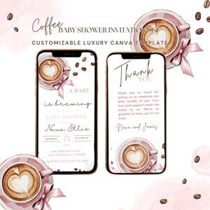 A Baby Is Brewing Dusty Pink Coffee Baby Shower Invite coffee themed baby shower baby brewing coffee shower dusty pink baby shower BCP1