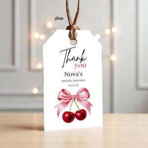 Cherry Gift Tags Printable Editable Canva Favor Tag Template Cherry Bridal Shower Coquette Bow Party DIY Wedding Galentine Tag Download BRC1