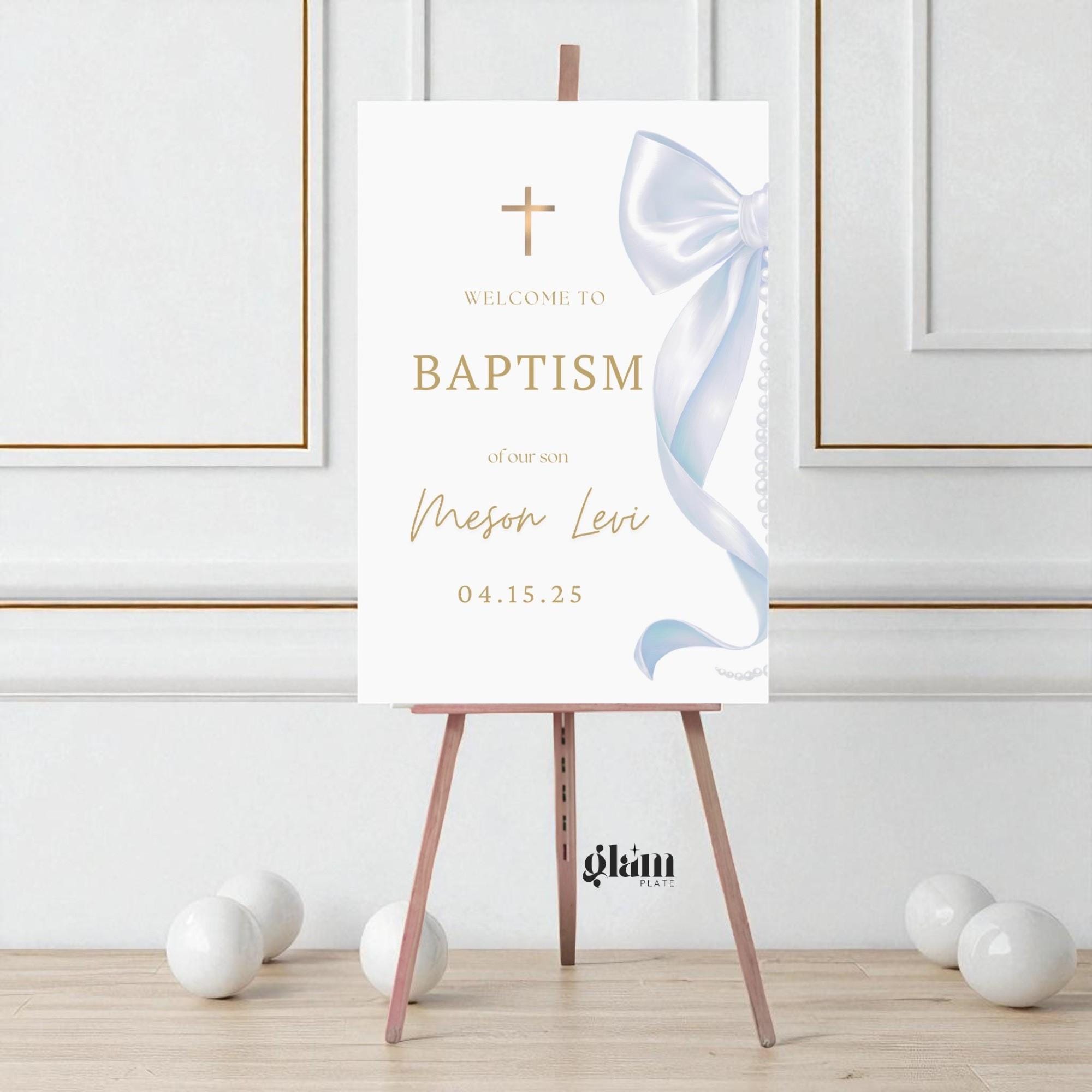 Blue Gold Boy Baptism Welcome Signs Baptism Gold Blue Christening ...