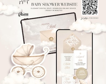 Cream cloud 9 baby shower inviting,online rsvp invite,heaven sent rsvp websites,neutral-gender baby shower envelop invitation editable 9C1