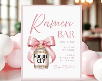 Ramen Noodle Bar Rosa Bogen Canva Template Quinceanera Sweet 16 Bachelorette Graduation Late Night Snack Station Party Sign Printable