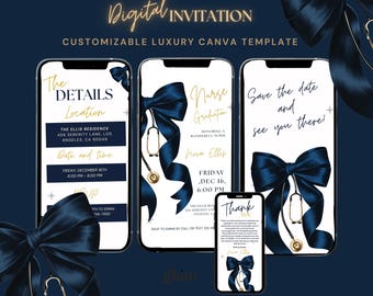 Nurse graduation navy gold invite coquette nurse graduation Invites Editable RN grad invite nurse pin ceremony nurses graduation NGN1