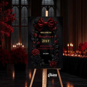 Gothic coquette bow floral Gothic welcome birthday decorations gothic floral dark moody red and black bow Victorian gothic party decorations