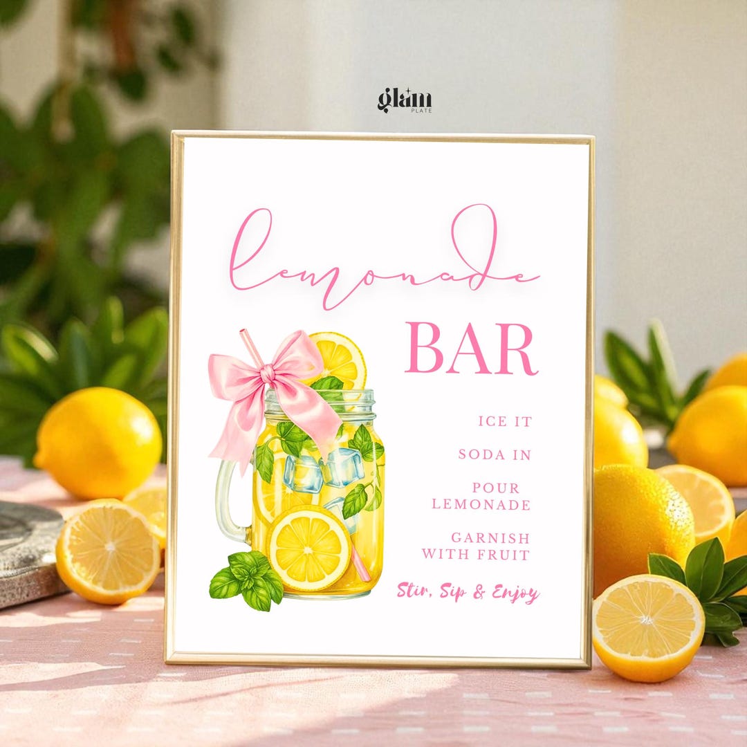 Pink Raspberry Punch Sign Pink Coquettful Bow Lemonade Bar Sign – Printable Drink Station Sign ...